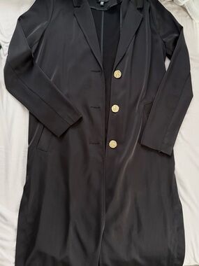 Dynamite Long Black Blazer Coat with Gold Buttons